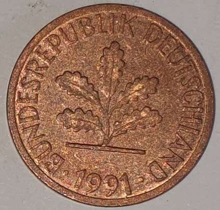 1991 D - 1 PFENNIG - ONE PFENNIG - GERMANY - FEDERAL REPUBLIC - (Copper Plated Steel)